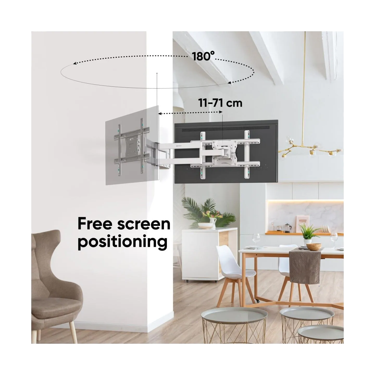 Onkron Full Motion TV Wall Mount for 40 to 75-inch Flat Panel TVs Digital Panels 68,2 kg, White