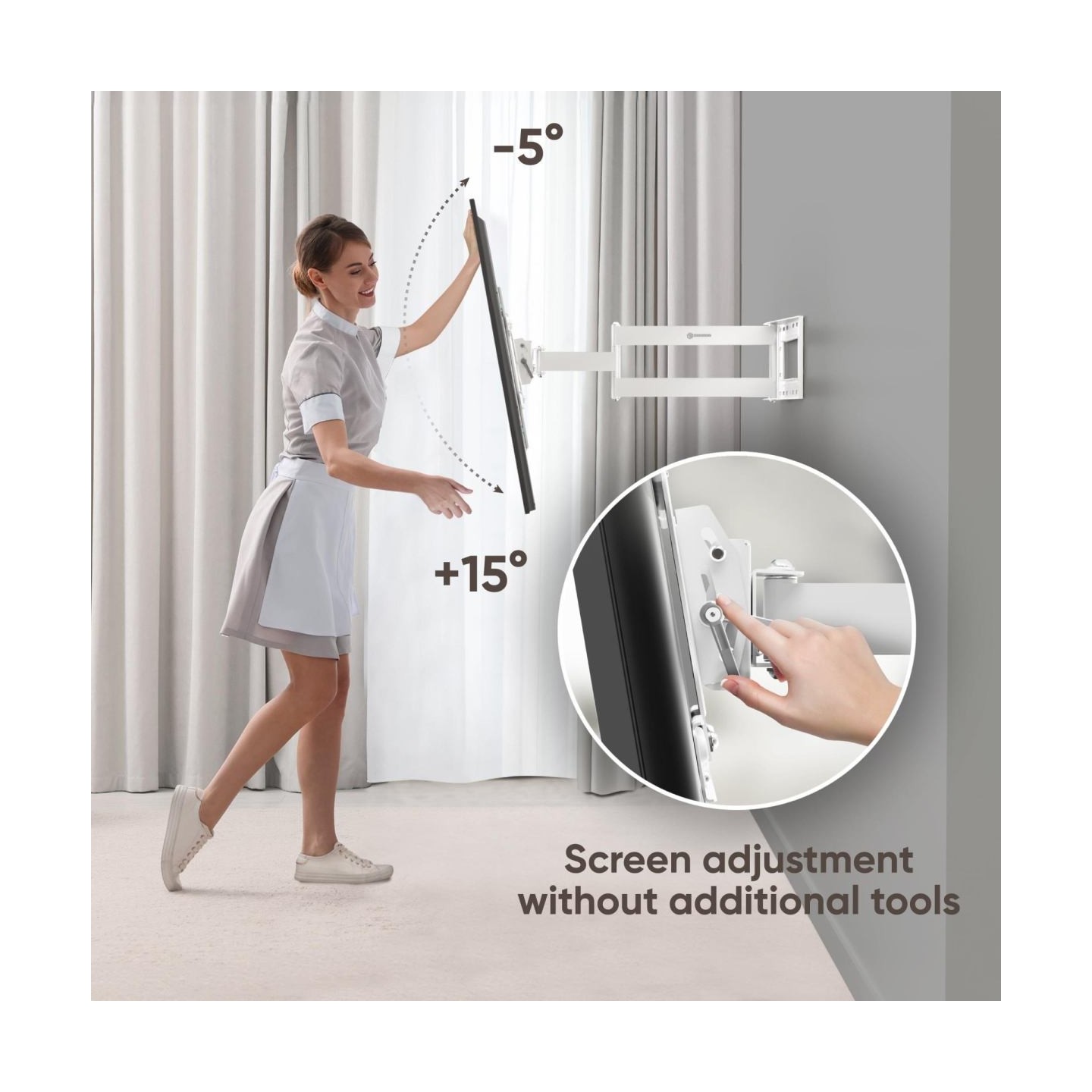 Onkron Full Motion TV Wall Mount for 40 to 75-inch Flat Panel TVs Digital Panels 68,2 kg, White
