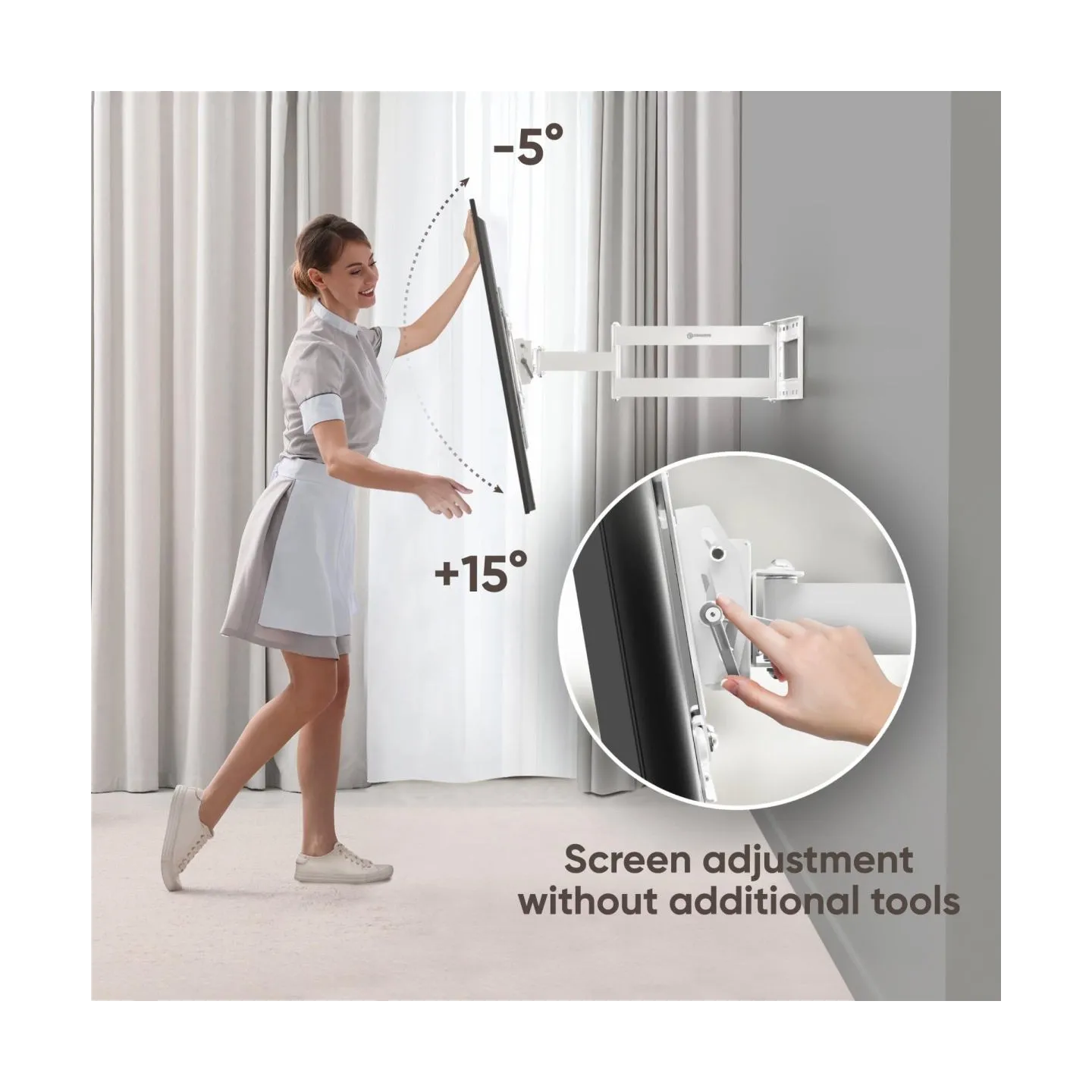Onkron Full Motion TV Wall Mount for 40 to 75-inch Flat Panel TVs Digital Panels 68,2 kg, White