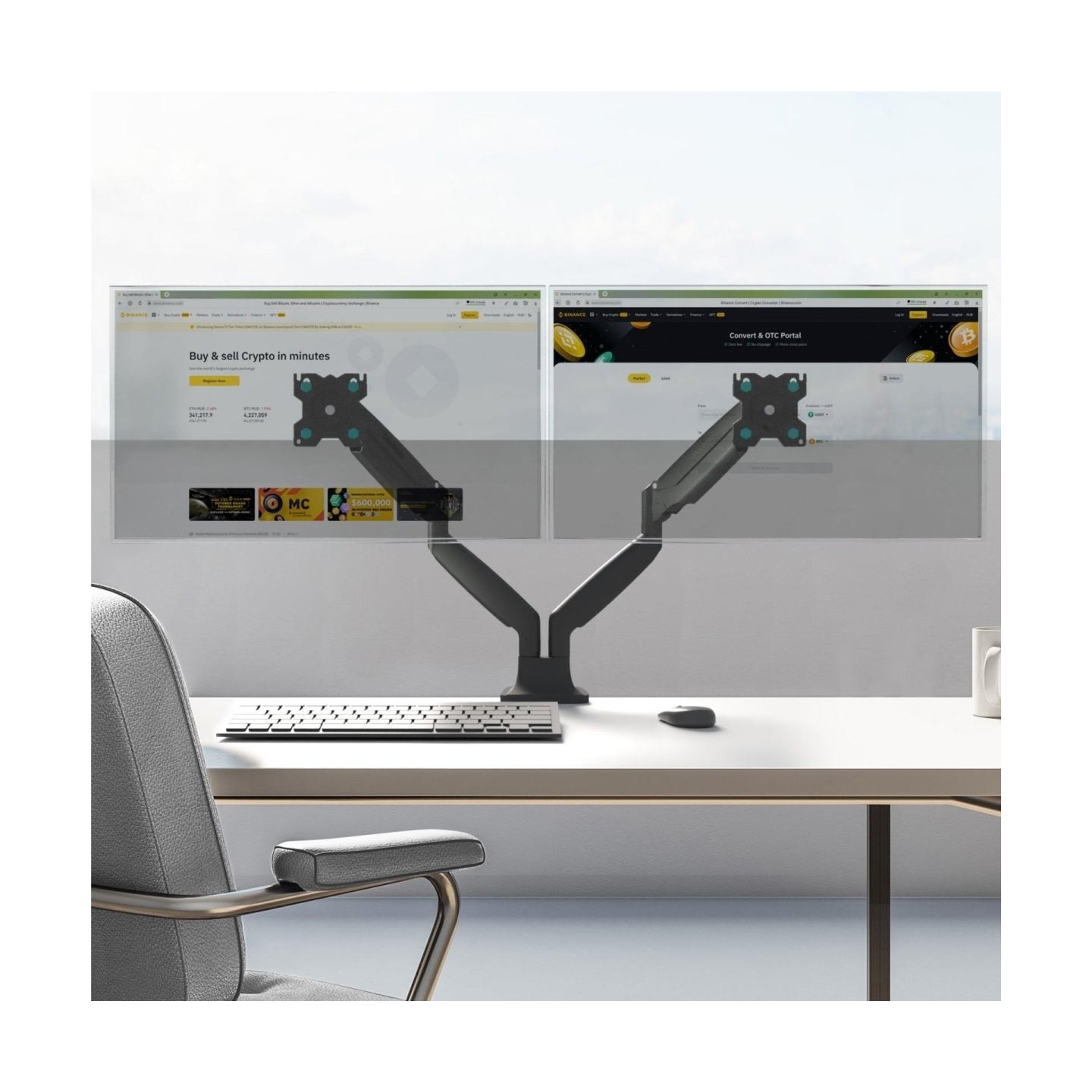 Onkron Dual Monitor Desk Mount Stand for 13 to 32-Inch LCD LED Monitors up to 9 kg, Black