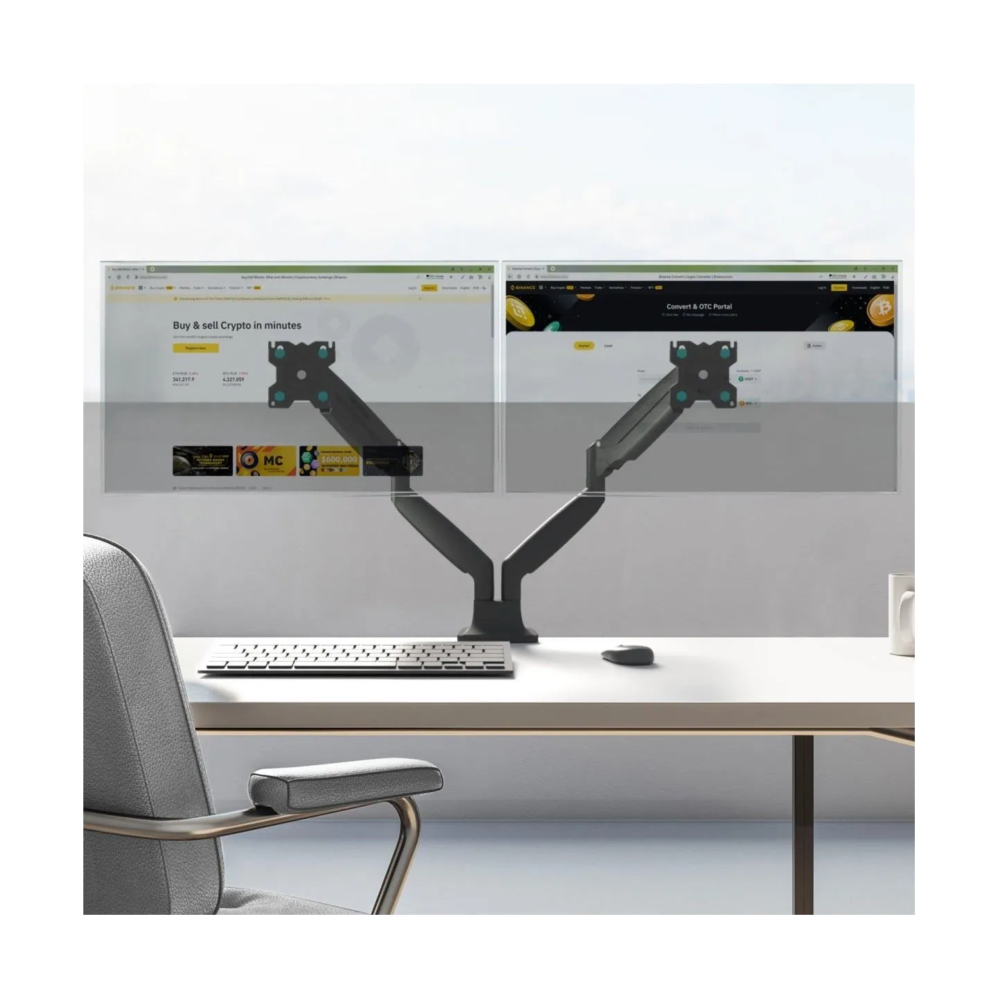 Onkron Dual Monitor Desk Mount Stand for 13 to 32-Inch LCD LED Monitors up to 9 kg, Black