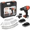 Black & Decker 18V Impact Drill (with 2 x 18V 2.0Ah batteries with charge status indicator, 1A charger and 80 accessories) | BCD