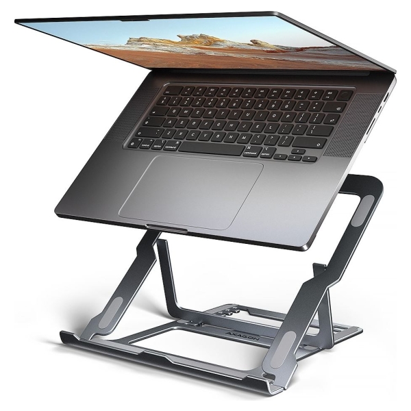Axagon STND-LAG stand for laptops and tablets. Aluminum stand for laptops size 10-17.3. Eight adjustable height and angle. Grey.