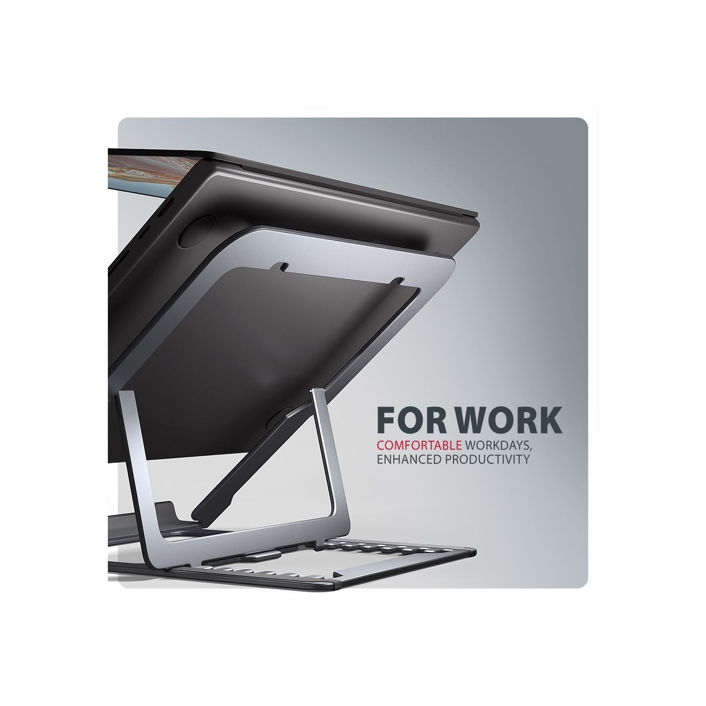 Axagon STND-LAG stand for laptops and tablets. Aluminum stand for laptops size 10-17.3. Eight adjustable height and angle. Grey.