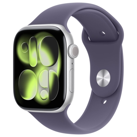 Apple Watch Series 11 GPS + Cellular 46mm Silver Aluminium Case with Purple Fog Sport Band - S/M | Apple