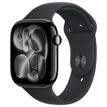 Apple Watch Series 11 GPS + Cellular 46mm Jet Black Aluminium Case with Black Sport Band - S/M | Apple