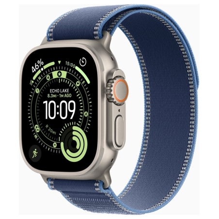 Apple Watch Ultra 3 GPS + Cellular 49mm Natural Titanium Case with Blue/Bright Blue Trail Loop - S/M | Apple