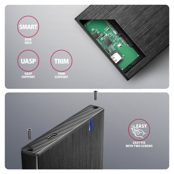 Axagon EE25-XA6C USB-C 5Gbps SATA 6G external box for 2.5" SSD/HDD ALINE box