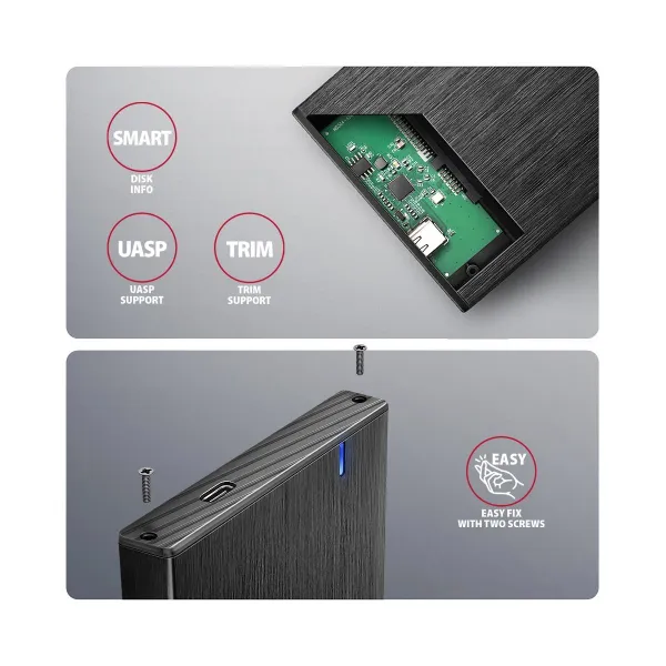 Axagon EE25-XA6C USB-C 5Gbps SATA 6G external box for 2.5" SSD/HDD ALINE box