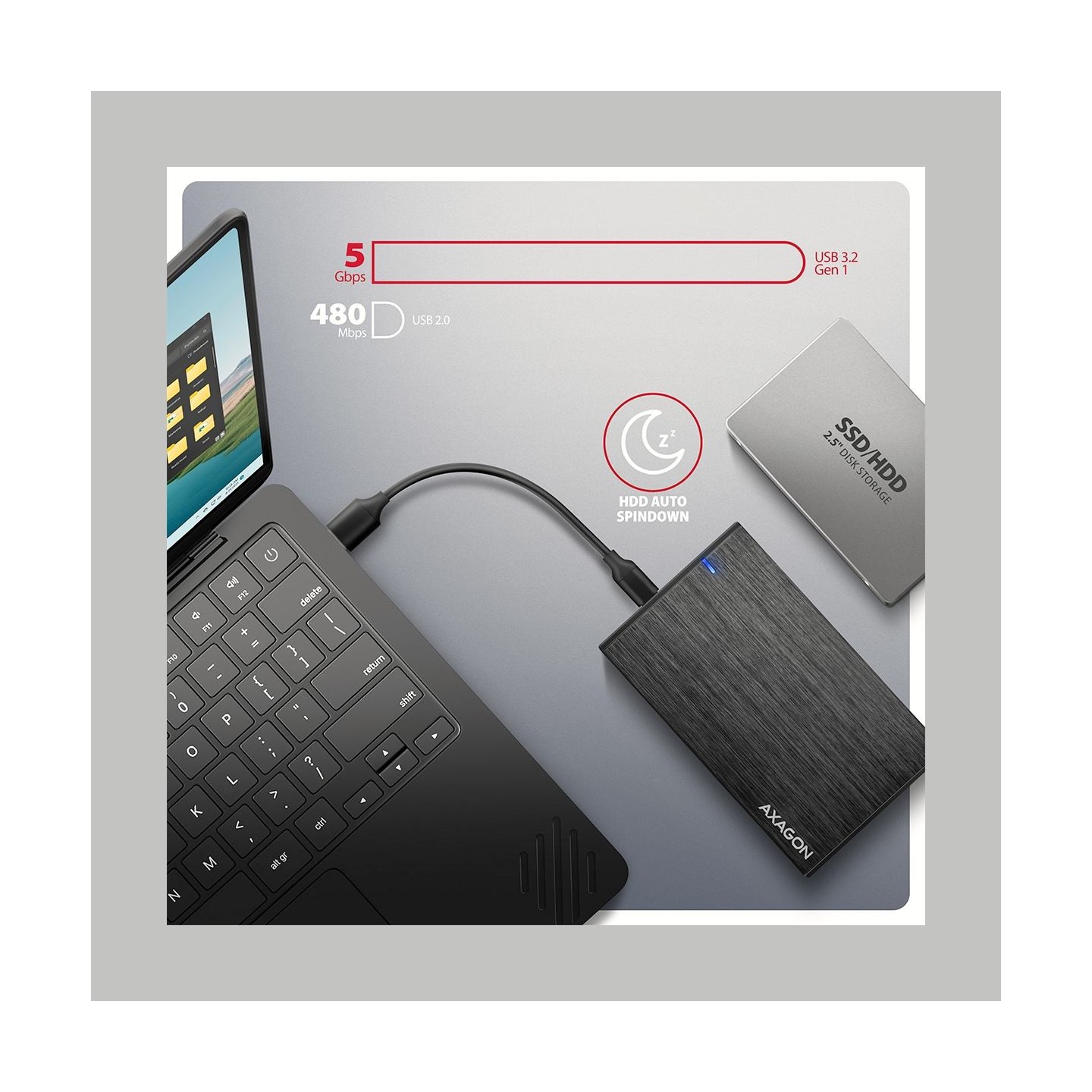 Axagon EE25-XA6C USB-C 5Gbps SATA 6G external box for 2.5" SSD/HDD ALINE box