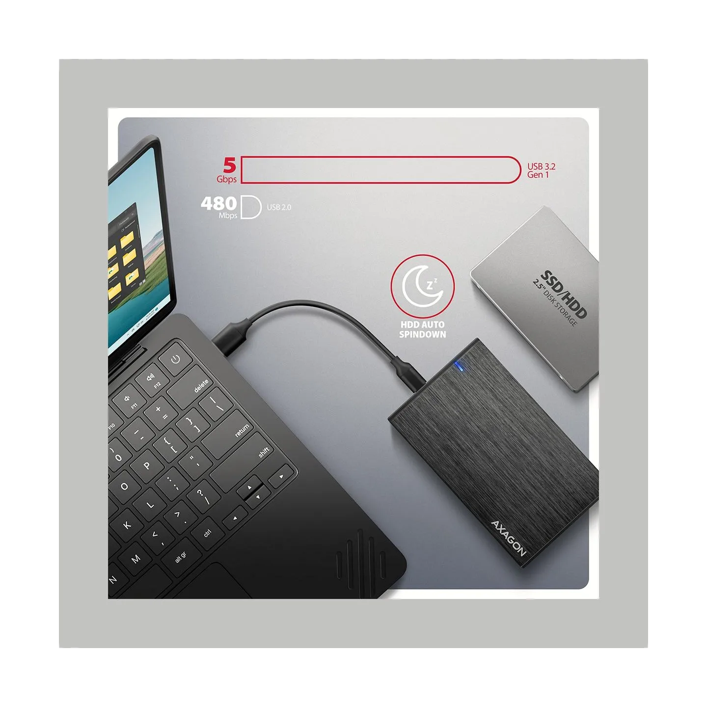 Axagon EE25-XA6C USB-C 5Gbps SATA 6G external box for 2.5" SSD/HDD ALINE box