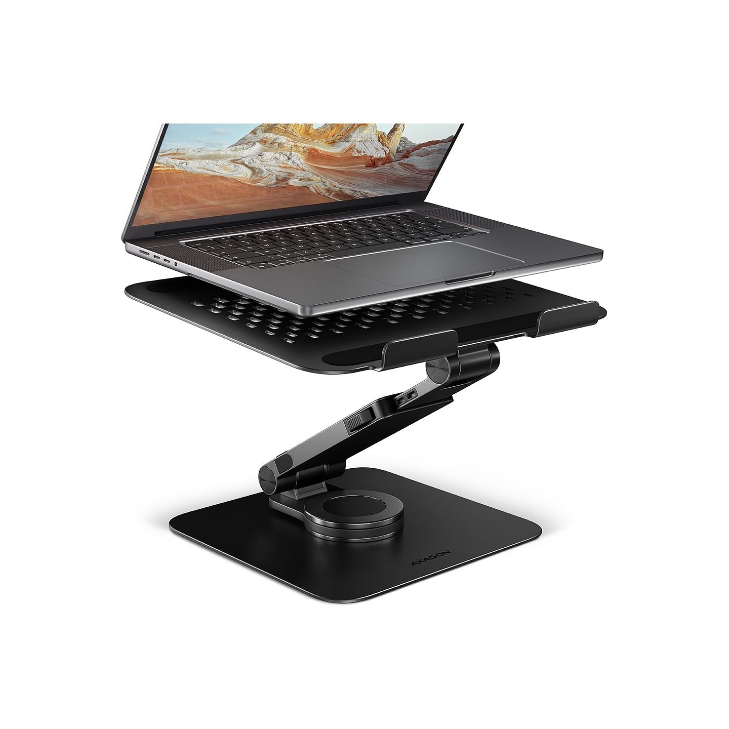Axagon STND-LRB Aluminum stand with 360 rotation for laptops 10-17.3. Adjustable height and angle. Black.
