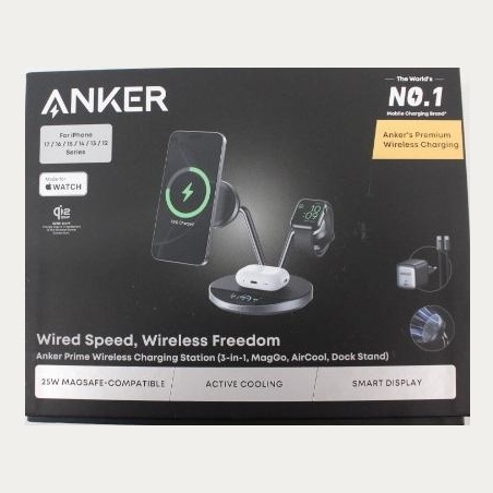 Anker Prime Wireless Charging Station Qi2.2  25W wireles charging  (3-in-1, MagGo, AirCool, Dock Stand) PSU added, Black | Anker