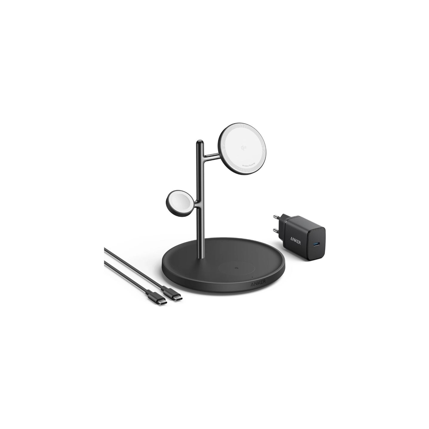 Anker MagGo Wireless Charging Station (15W, 3-in-1 Stand) with cable and charger bundle | Anker