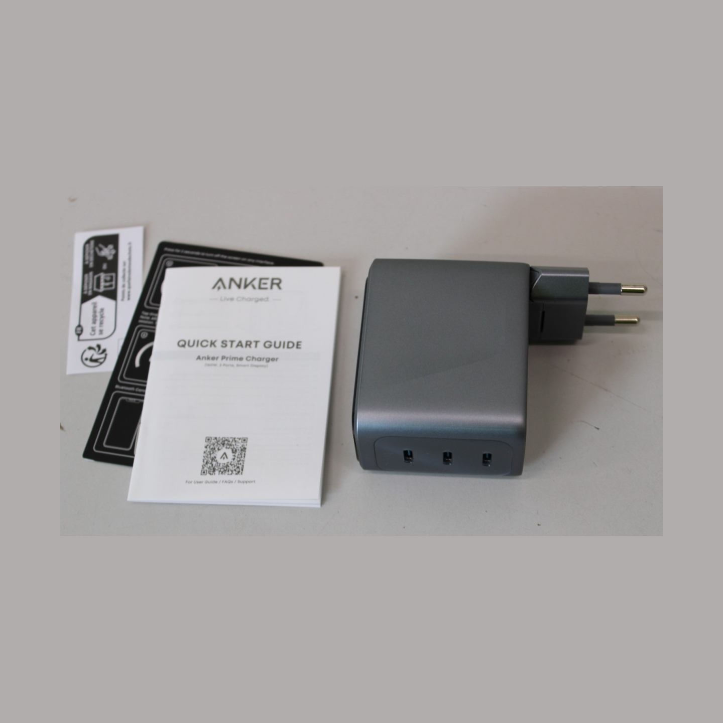Anker Prime Charger, 3 Ports, Silver | Anker Prime Charger, 3 Ports, 160W, Silver | UNPACKED, NO ORIGINAL PACKAGING