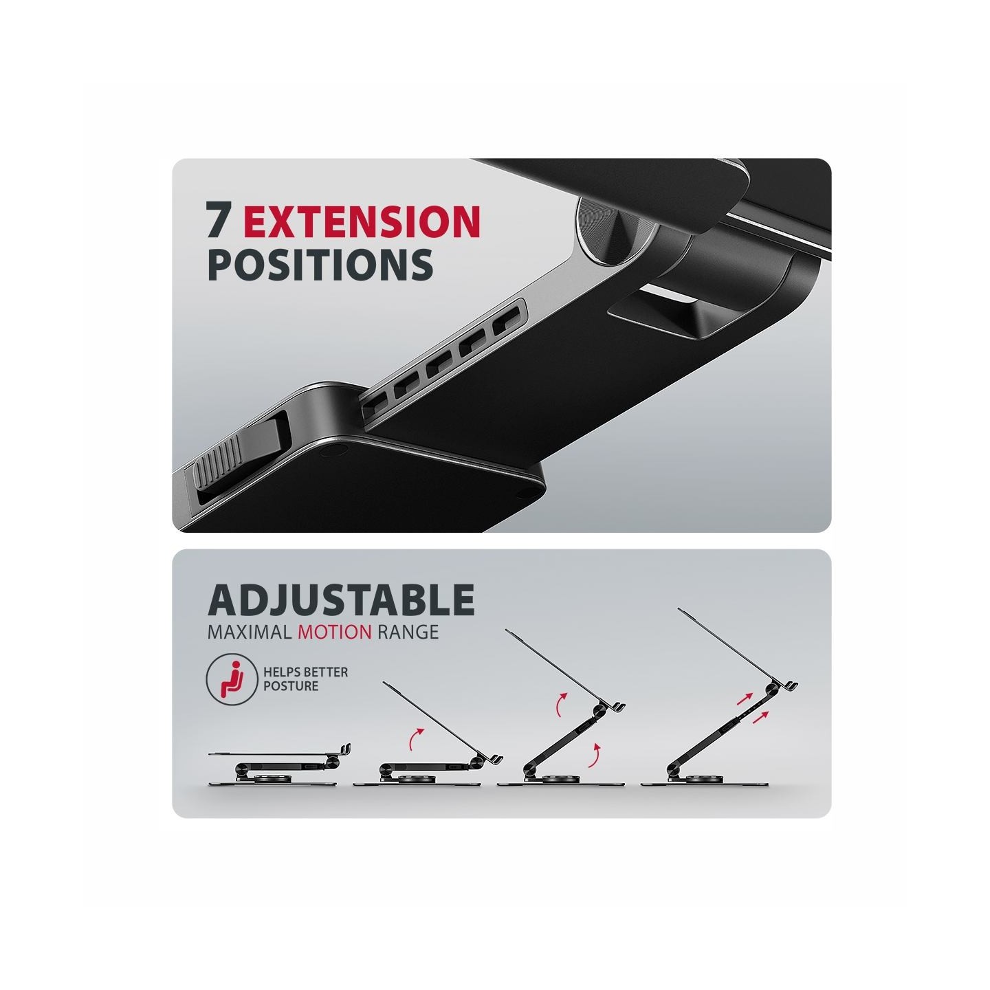 Axagon STND-LRB Aluminum stand with 360 rotation for laptops 10-17.3. Adjustable height and angle. Black.