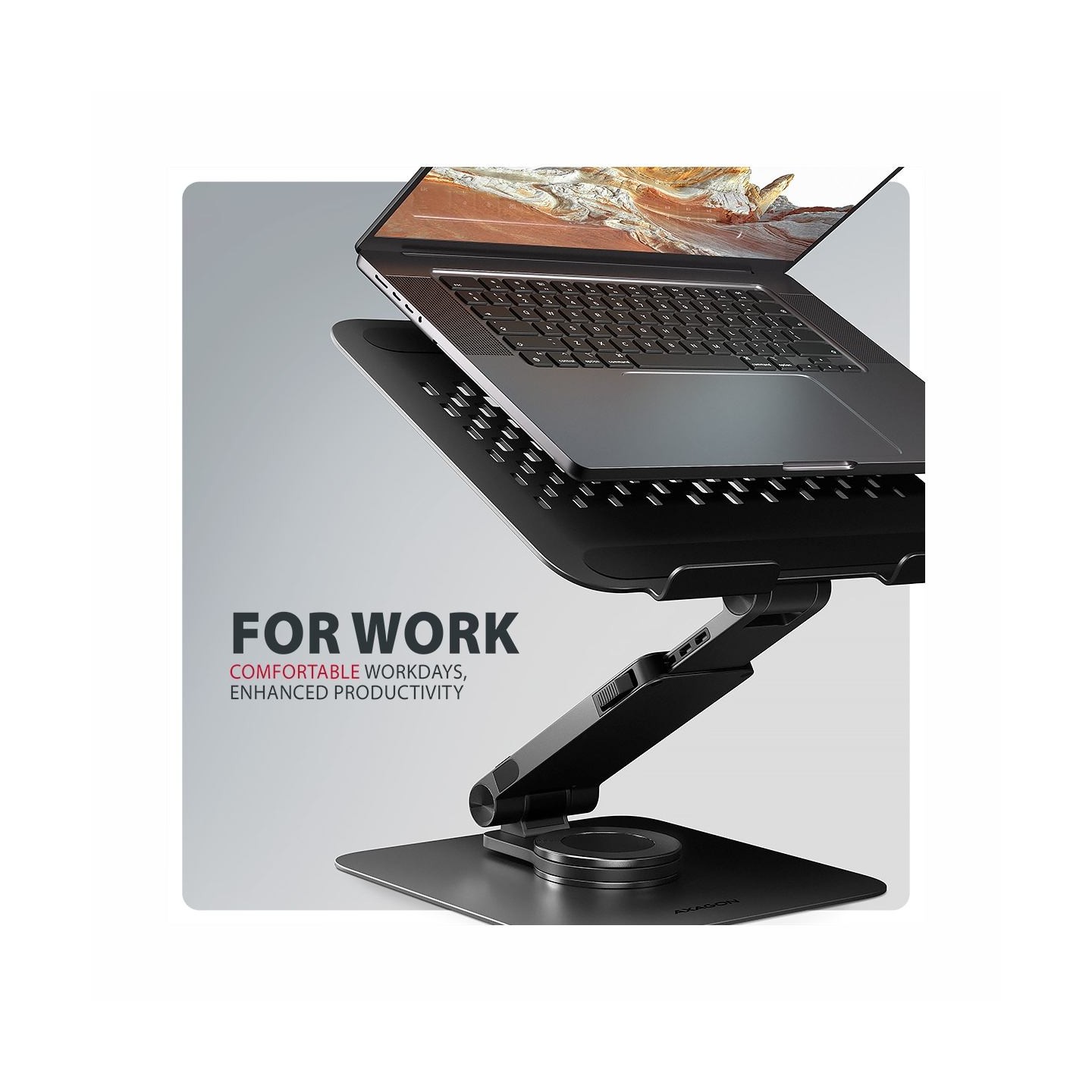 Axagon STND-LRB Aluminum stand with 360 rotation for laptops 10-17.3. Adjustable height and angle. Black.