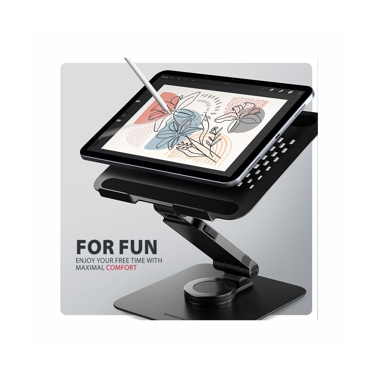 Axagon STND-LRB Aluminum stand with 360 rotation for laptops 10-17.3. Adjustable height and angle. Black.
