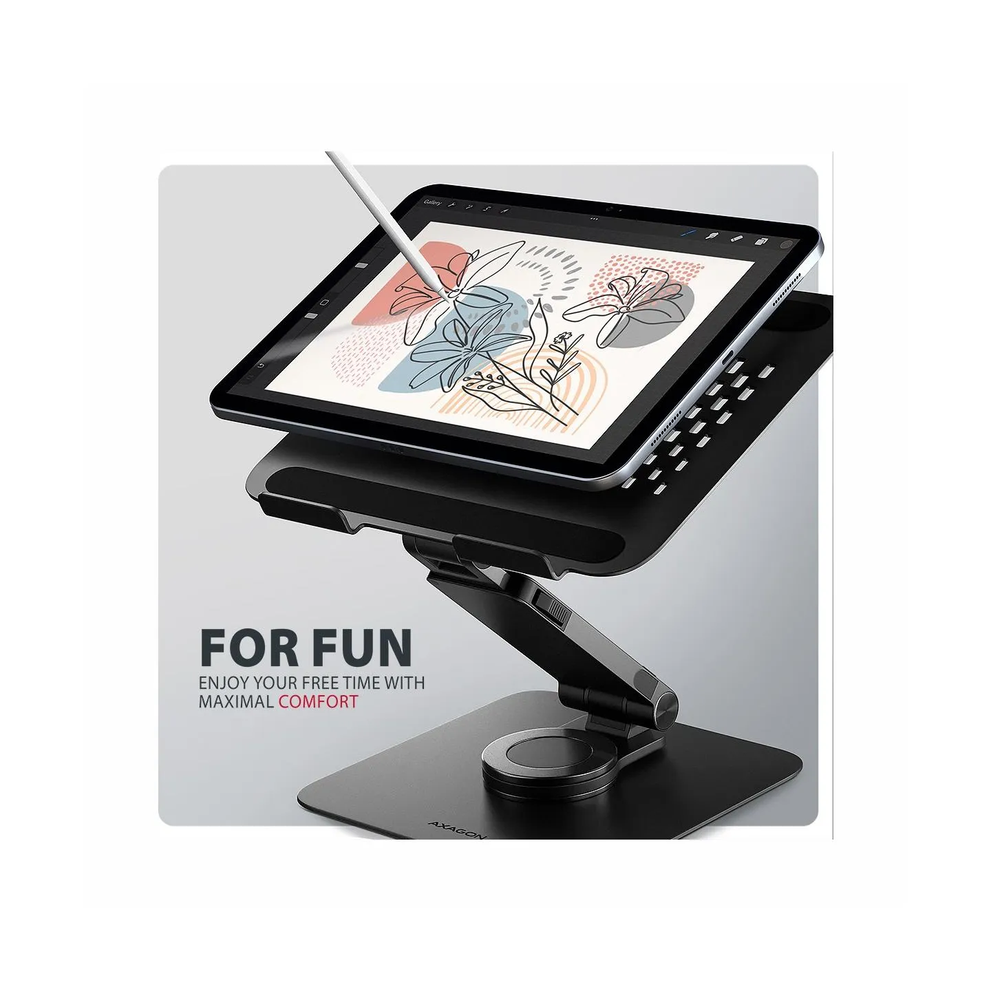 Axagon STND-LRB Aluminum stand with 360 rotation for laptops 10-17.3. Adjustable height and angle. Black.
