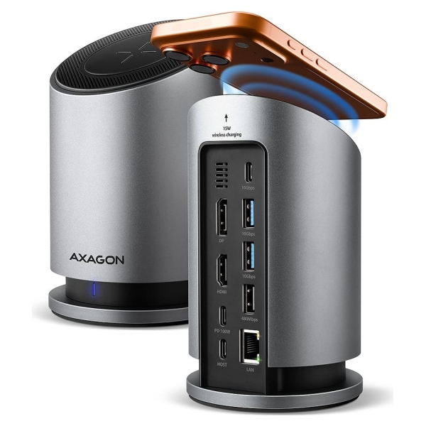 Axagon MC-WL9 USB-C 10Gbps Wireless Charging 9in1 hub