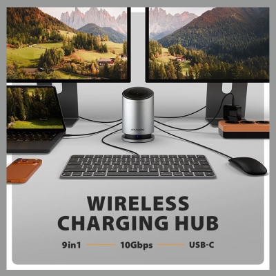 Axagon HMC-WL9 USB hub 9in1 HDMI DP GLAN PD wir cha