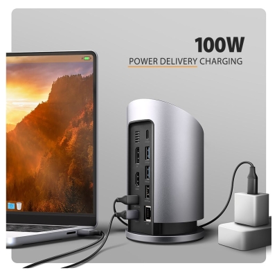 Axagon HMC-WL9 USB hub 9in1 HDMI DP GLAN PD wir cha