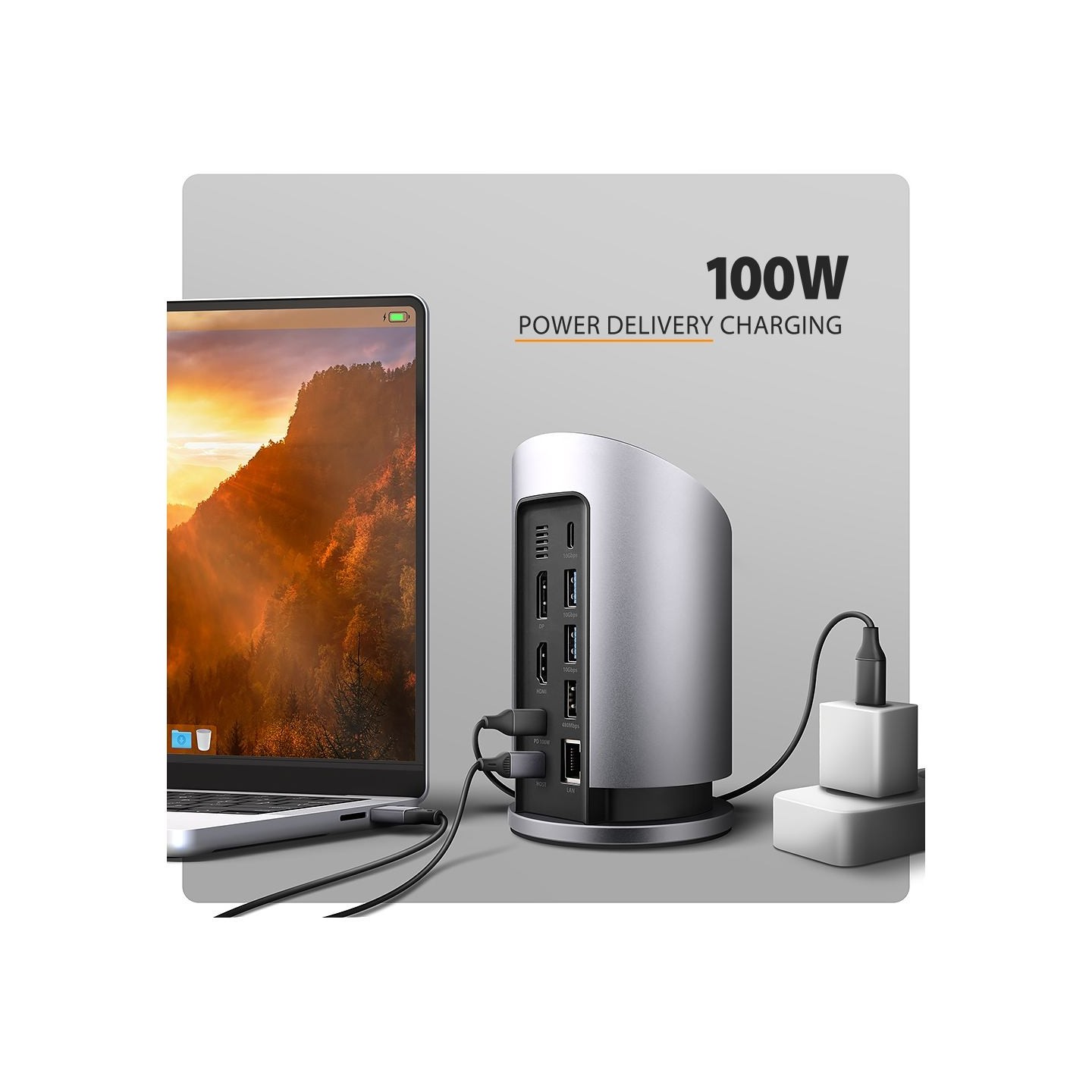 Axagon HMC-WL9 USB hub 9in1 HDMI DP GLAN PD wir cha