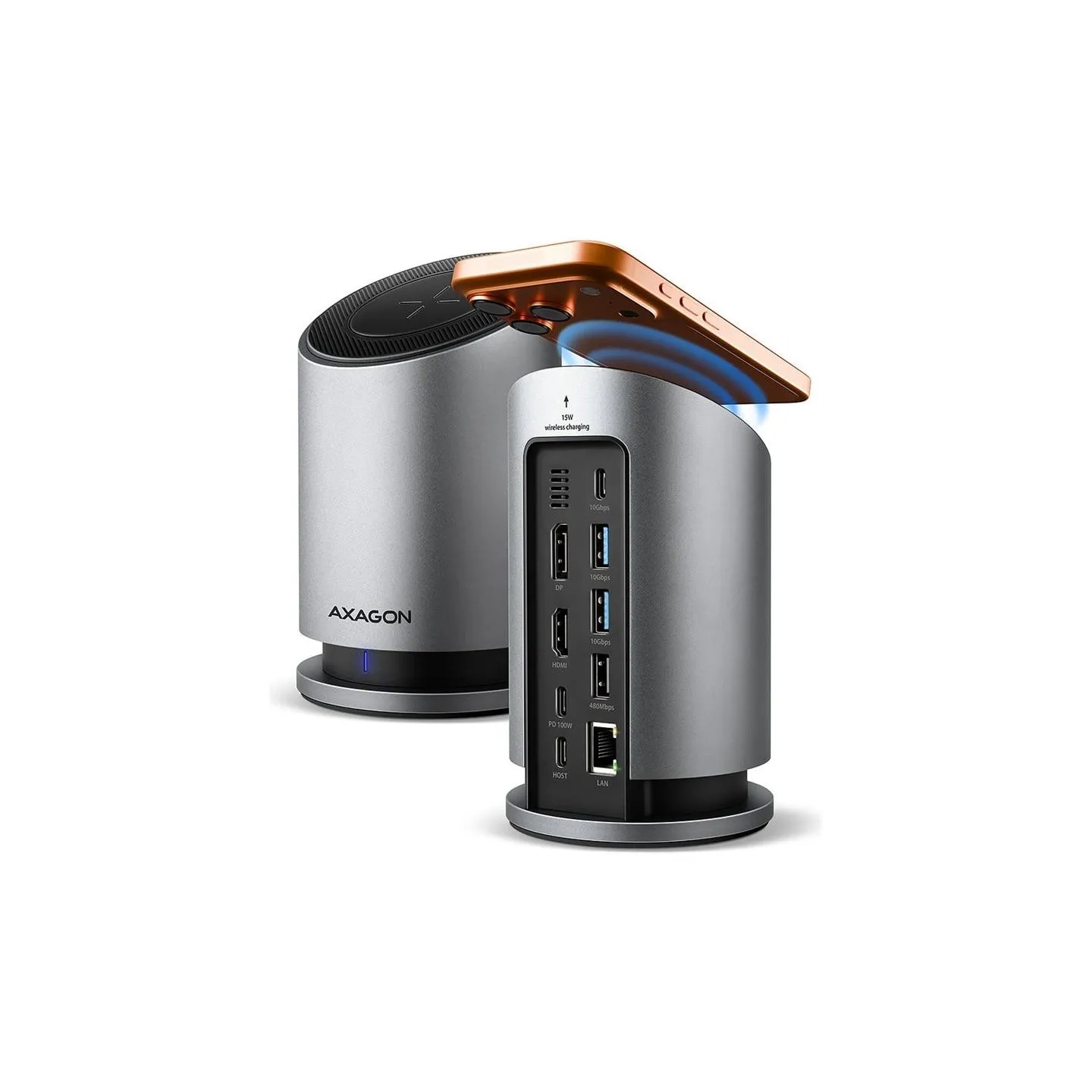 Axagon HMC-WL9 USB hub 9in1 HDMI DP GLAN PD wir cha