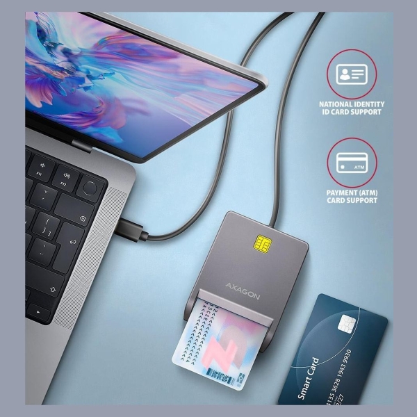 Axagon CRE-SM3TC USB-C Smart card/ID card FlatReader, 1.2m cable