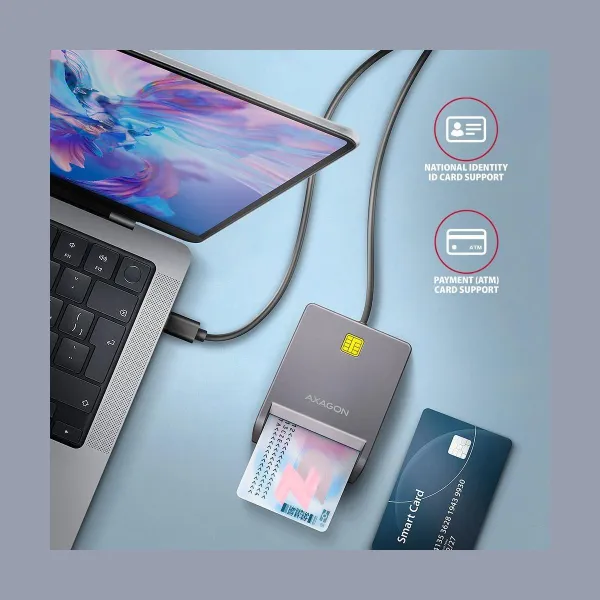 Axagon CRE-SM3TC USB-C Smart card/ID card FlatReader, 1.2m cable