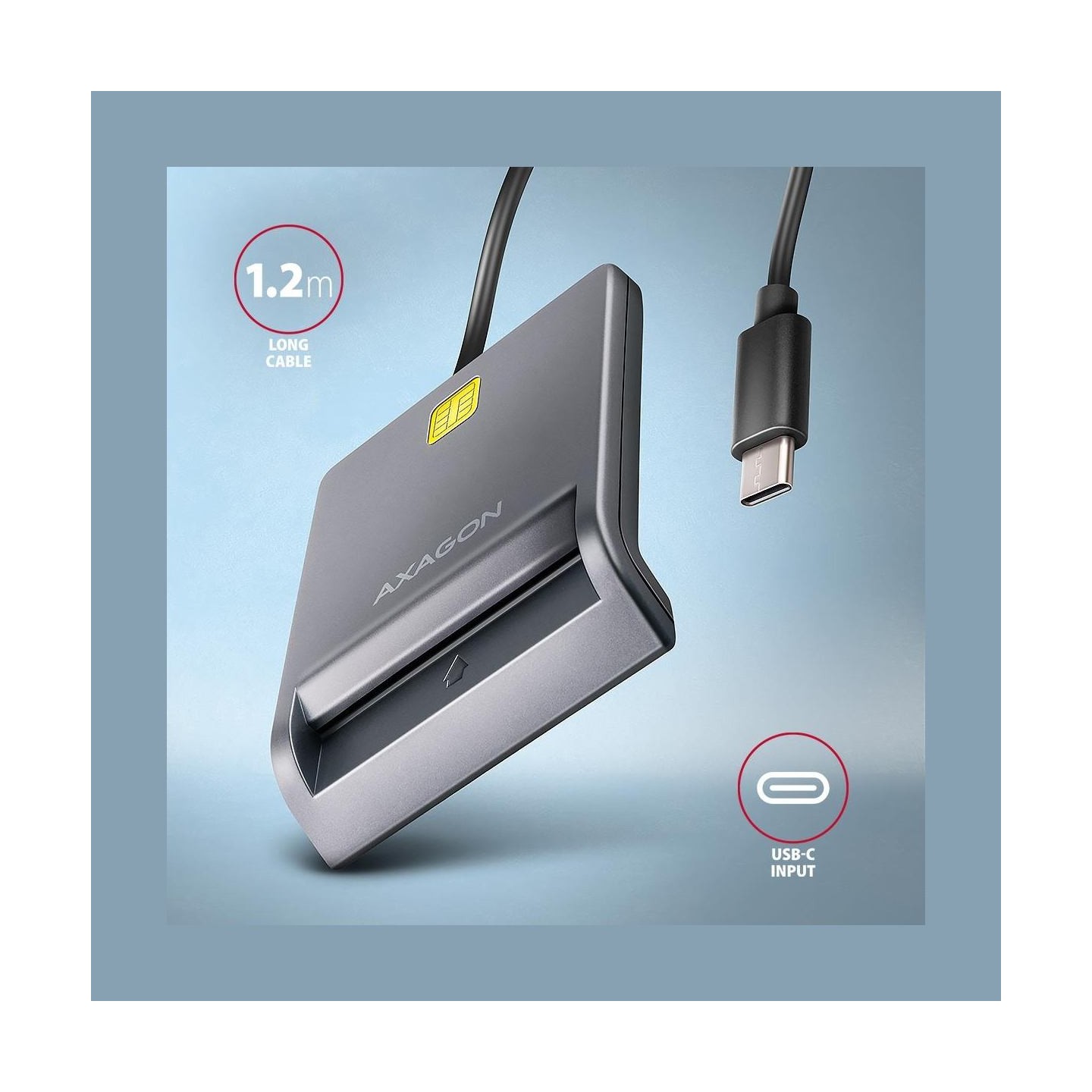 Axagon CRE-SM3TC USB-C Smart card/ID card FlatReader, 1.2m cable