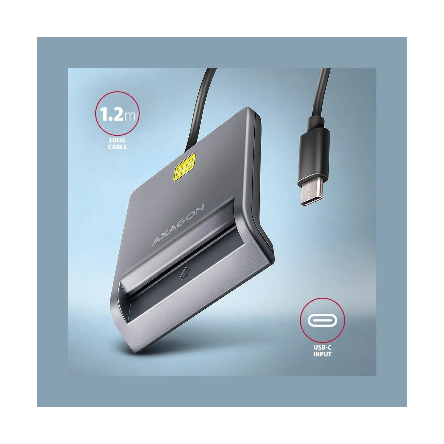 Axagon CRE-SM3TC USB-C Smart card/ID card FlatReader, 1.2m cable