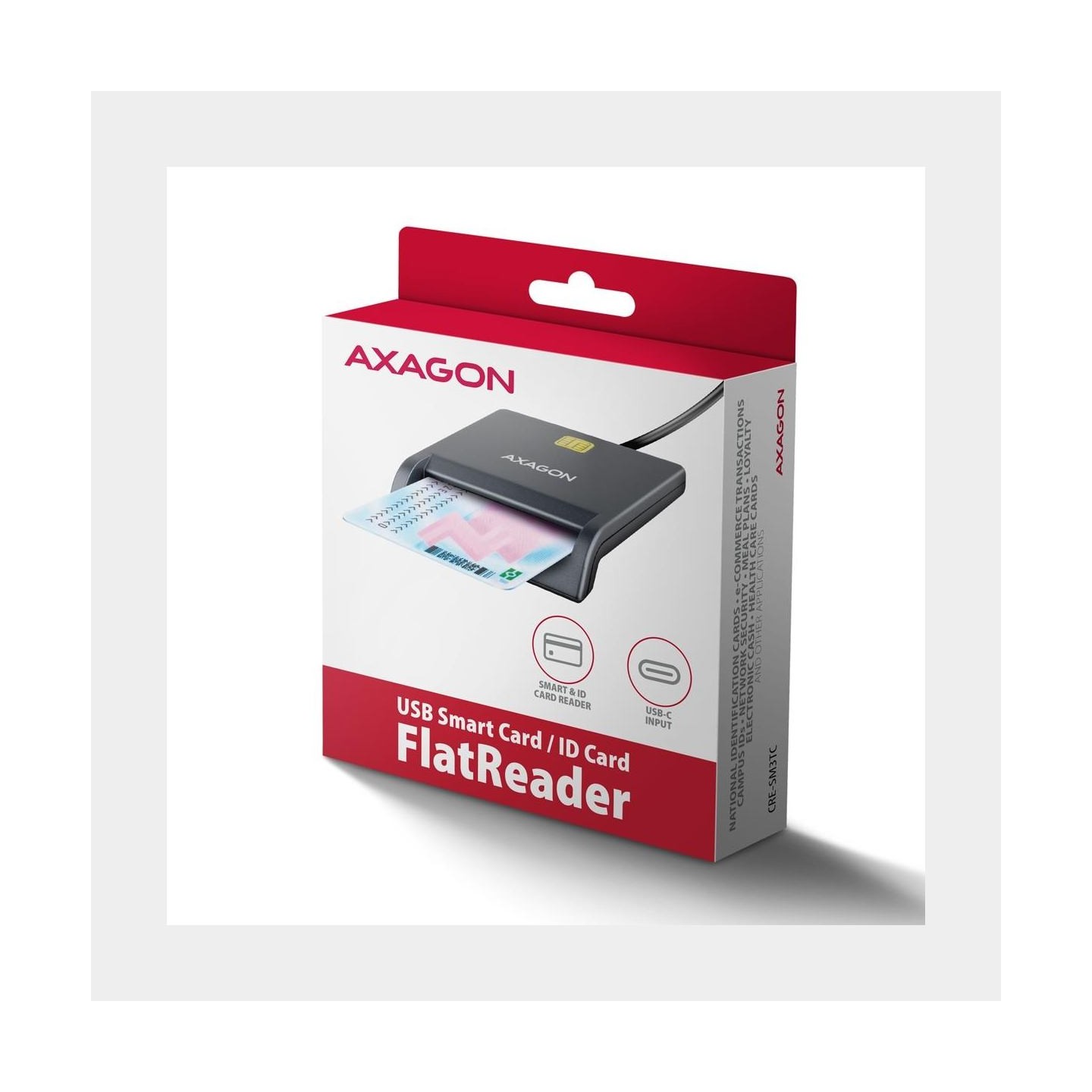 Axagon CRE-SM3TC USB-C Smart card/ID card FlatReader, 1.2m cable