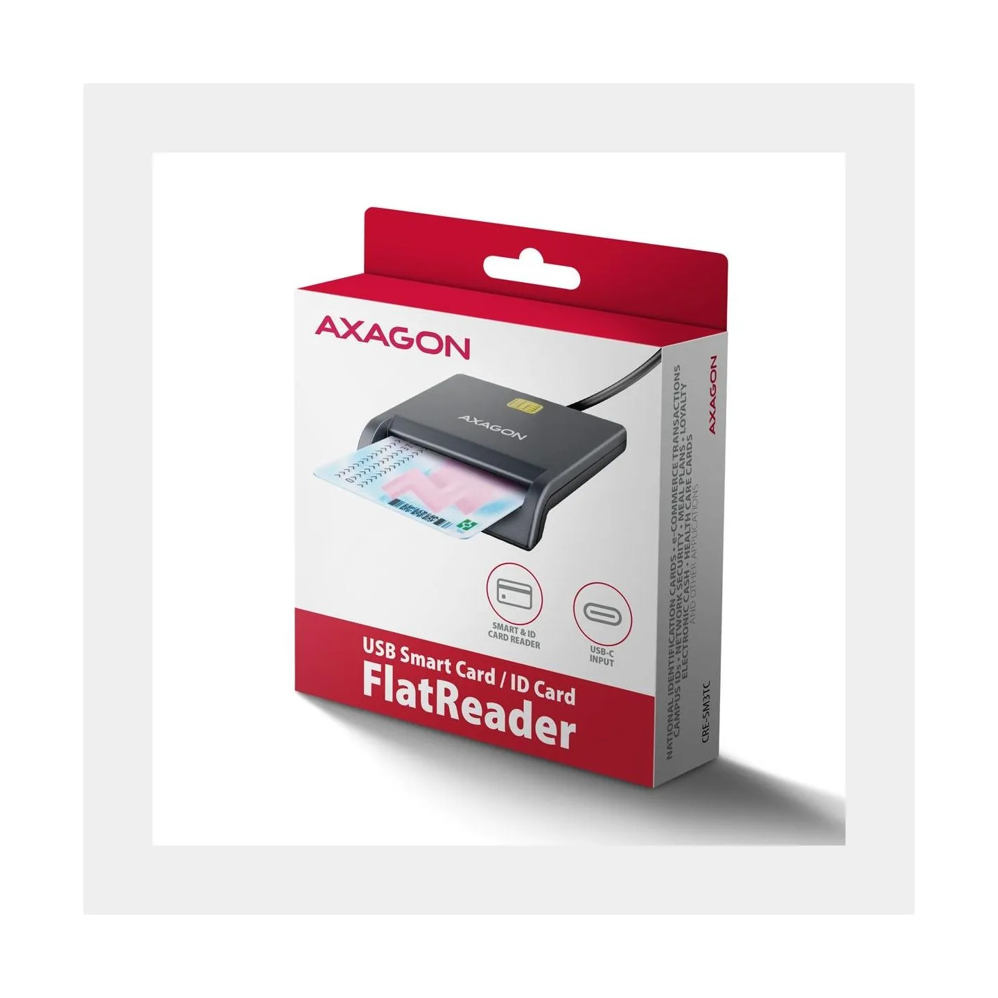 Axagon CRE-SM3TC USB-C Smart card/ID card FlatReader, 1.2m cable