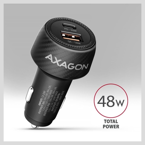 Axagon PWC-PQ48 PD3.0 & QC4+2xOUTPUTS car charger 48W
