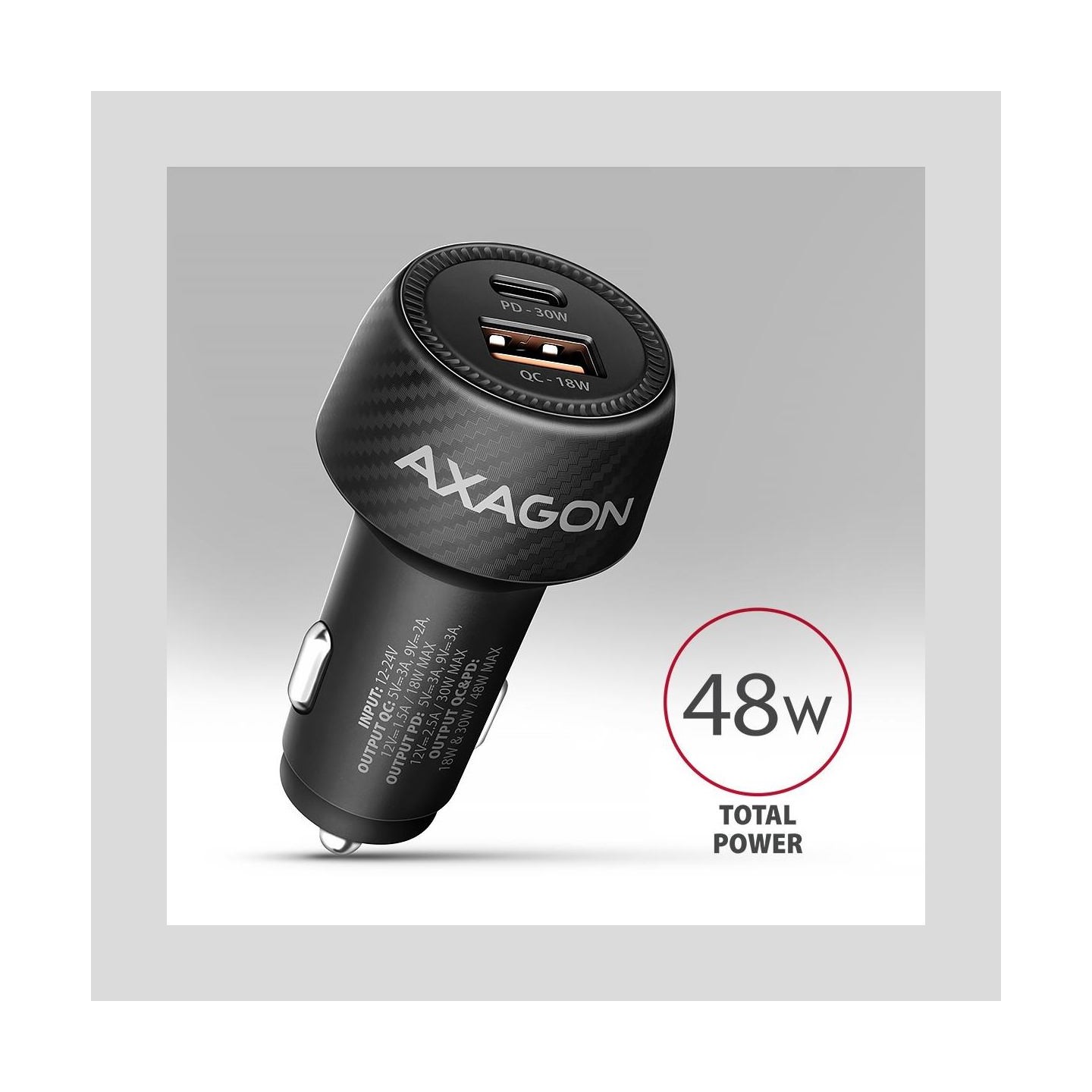 Axagon PWC-PQ48 PD3.0 & QC4+2xOUTPUTS car charger 48W