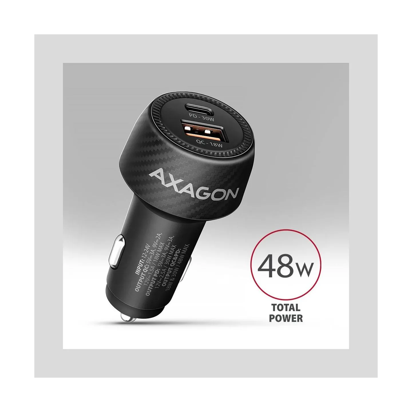 Axagon PWC-PQ48 PD3.0 & QC4+2xOUTPUTS car charger 48W