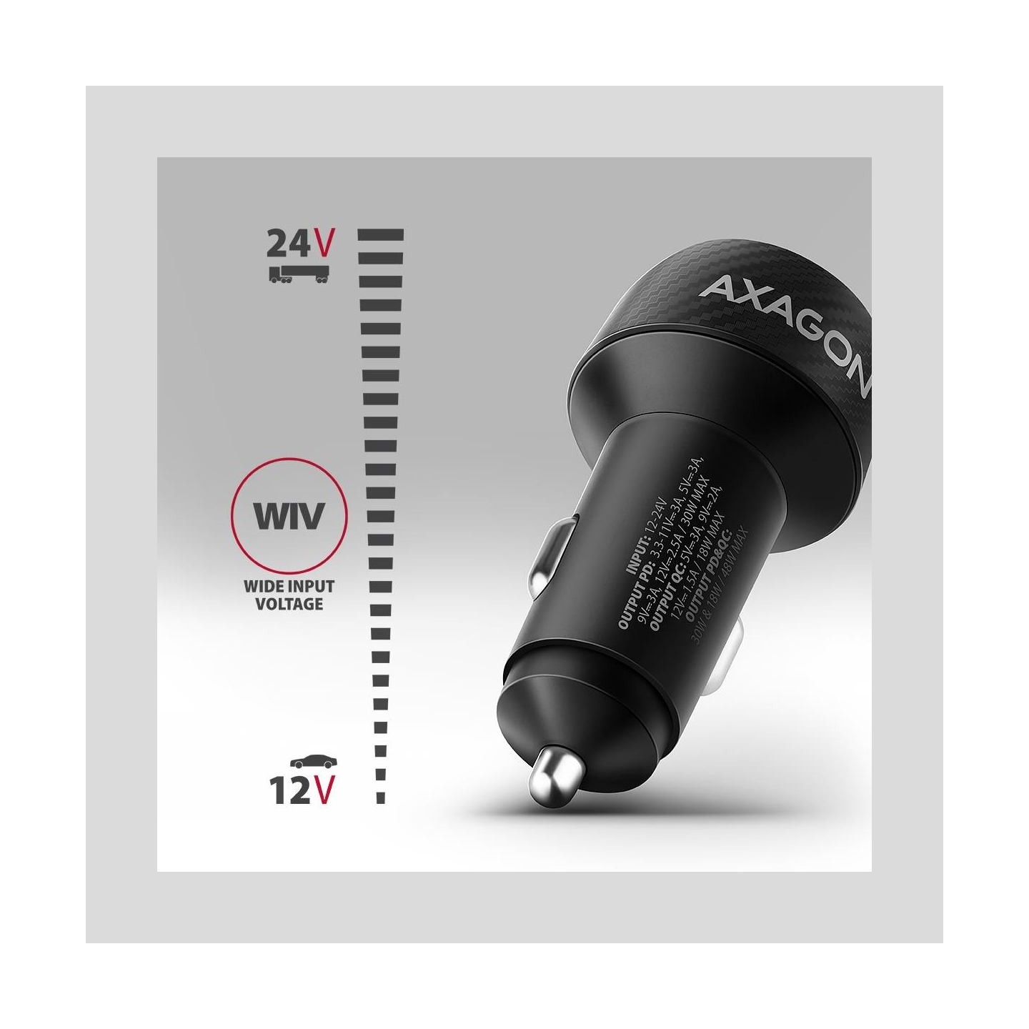 Axagon PWC-PQ48 PD3.0 & QC4+2xOUTPUTS car charger 48W
