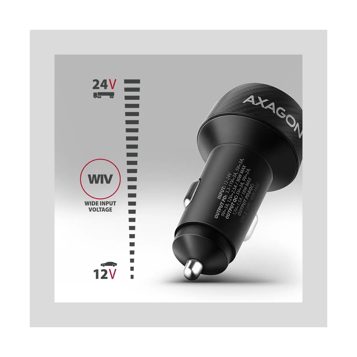 Axagon PWC-PQ48 PD3.0 & QC4+2xOUTPUTS car charger 48W