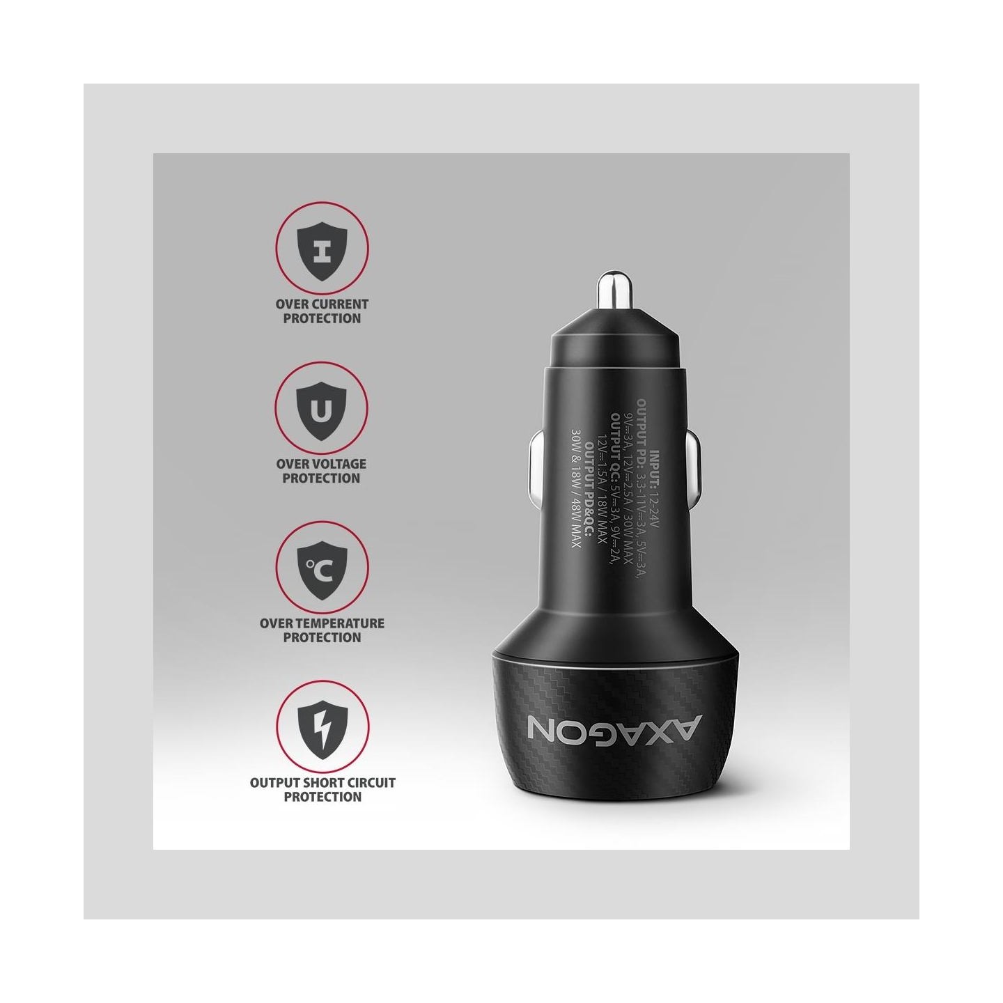 Axagon PWC-PQ48 PD3.0 & QC4+2xOUTPUTS car charger 48W