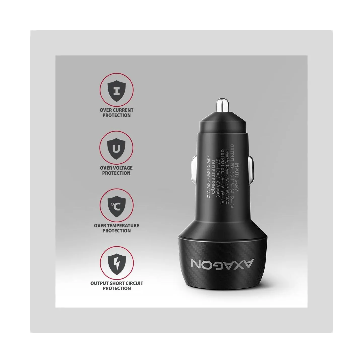 Axagon PWC-PQ48 PD3.0 & QC4+2xOUTPUTS car charger 48W