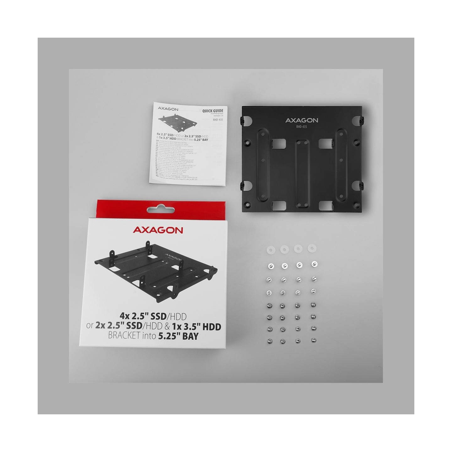 Axagon RHD-435 Reduction for 4x 2.5" HDD (2x 2.5" HDD/SSD & 1x 3.5" HDD) into 5.25" position, black