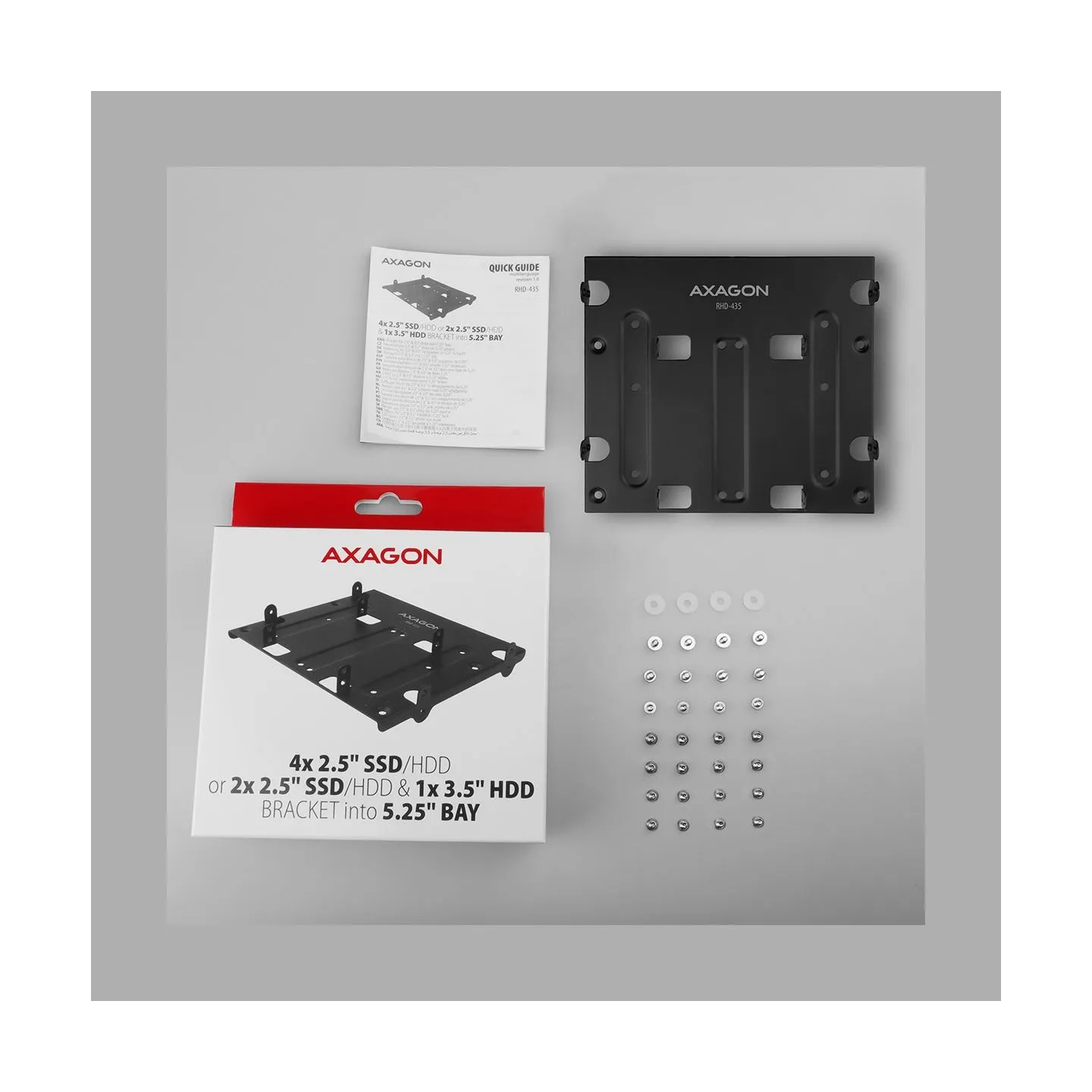 Axagon RHD-435 Reduction for 4x 2.5" HDD (2x 2.5" HDD/SSD & 1x 3.5" HDD) into 5.25" position, black