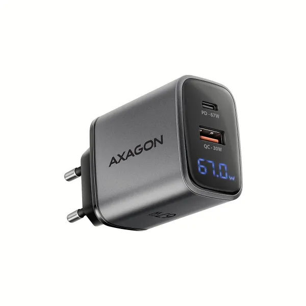Axagon ACU-PQ67D PD3.0 & QC4+2xOUTPUTS, LCD display, wall charger 67W
