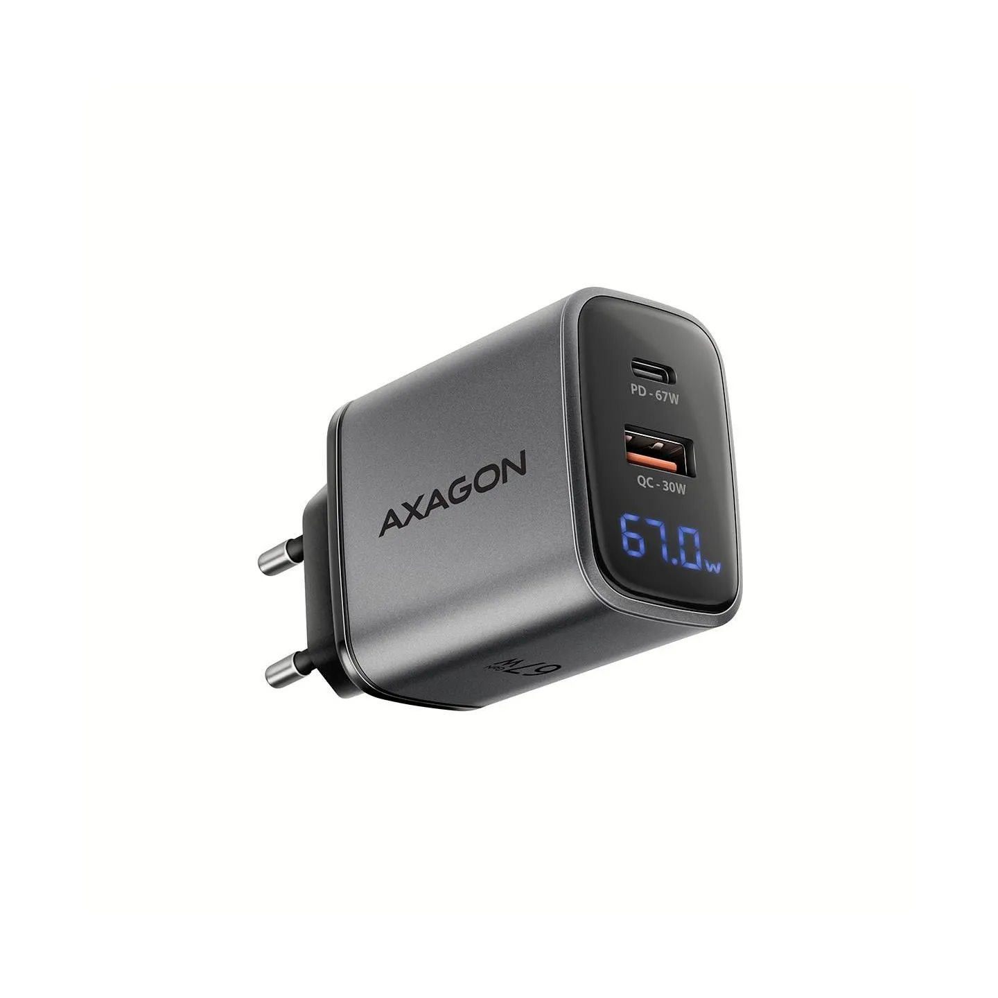 Axagon ACU-PQ67D PD3.0 & QC4+2xOUTPUTS, LCD display, wall charger 67W