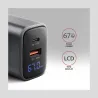 Axagon ACU-PQ67D PD3.0 & QC4+2xOUTPUTS, LCD display, wall charger 67W