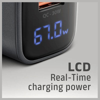 Axagon ACU-PQ67D PD&QC 67W wal l charger LED display