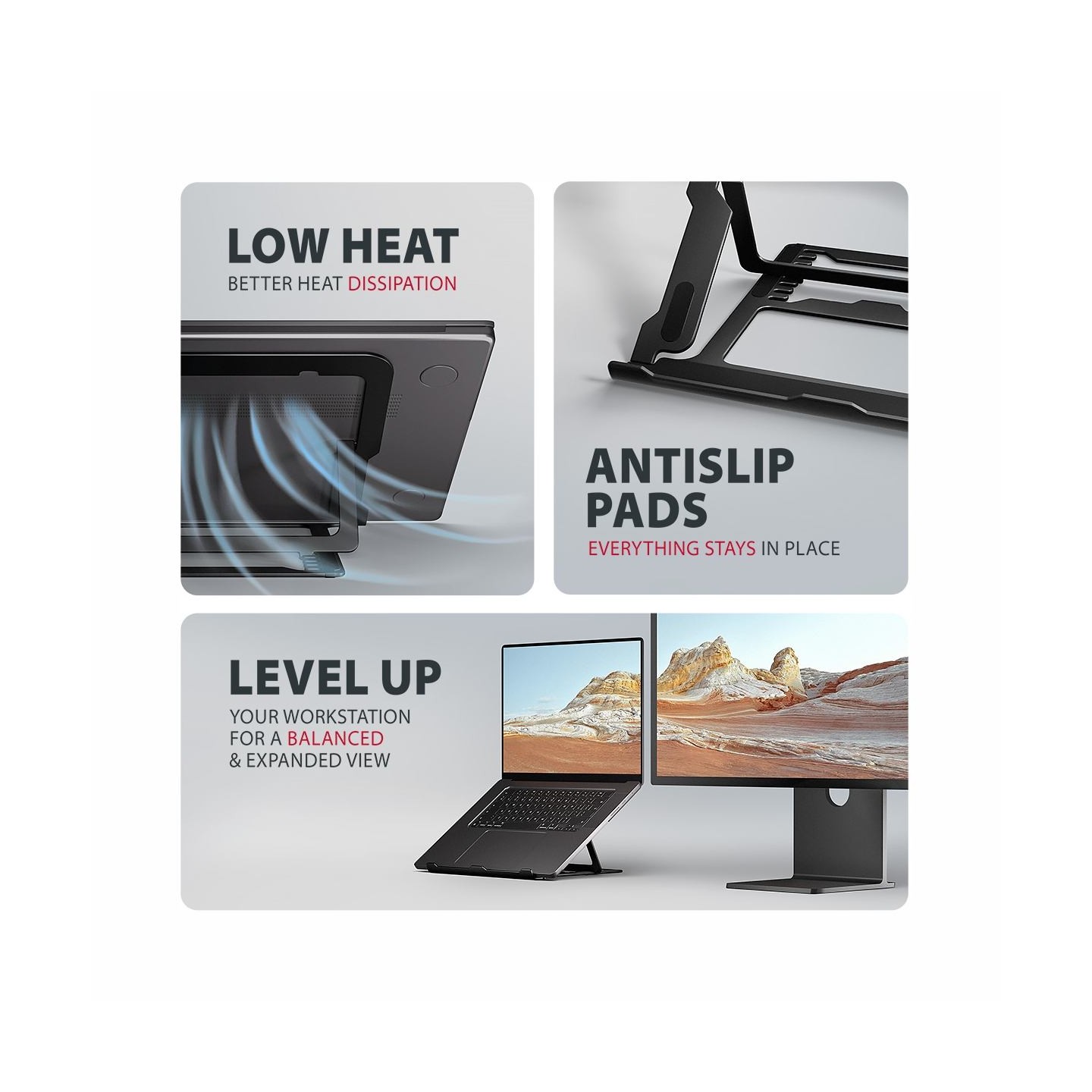Axagon STND-LAB ALU stand for 10" - 17,3" laptops, 8 adjustable angles, black