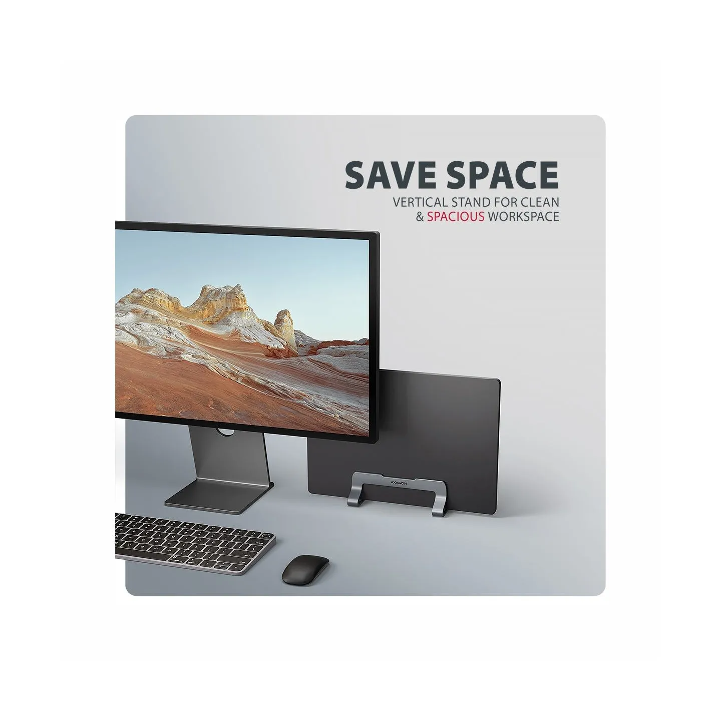 Axagon STND-VG vertical stand for laptops and tablets. Aluminum stand for vertical insertion of laptops sized 10-17.3. Adjustabl