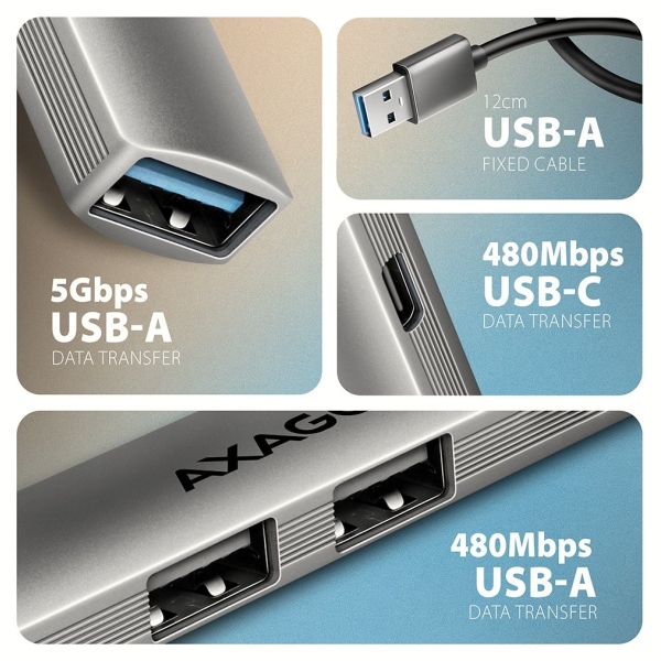Axagon HUE-STA ALU STRIP USB-A 4 port hub